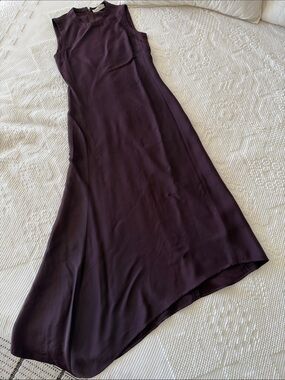 2000 Calvin Klein collection Sleeveless Asymmetrical chocolate brown/Plum Dress